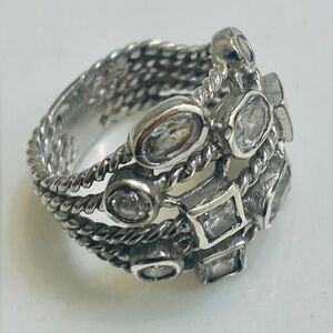 Elegant 925 Silver multi shaped Crystal Ring size 6